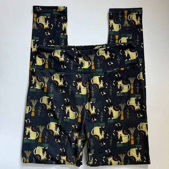 Lularoe Egyptian Cat Navy Blue & Yellow High Rise Leggings Pants OS/One Size - Picture 2 of 4